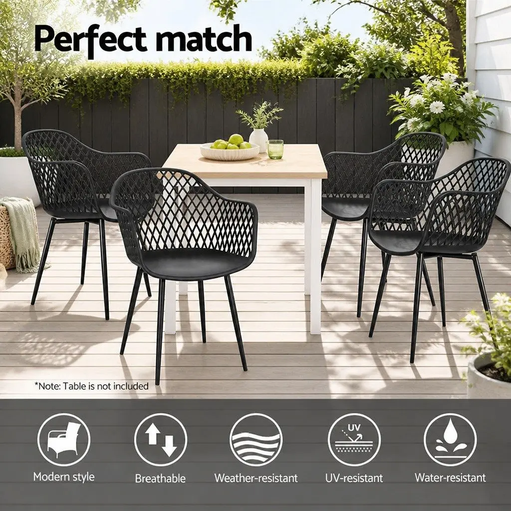 Outdoor Chairs Black 4 Piece Lightweight Water Resistant UV Resistant Curved Armrest