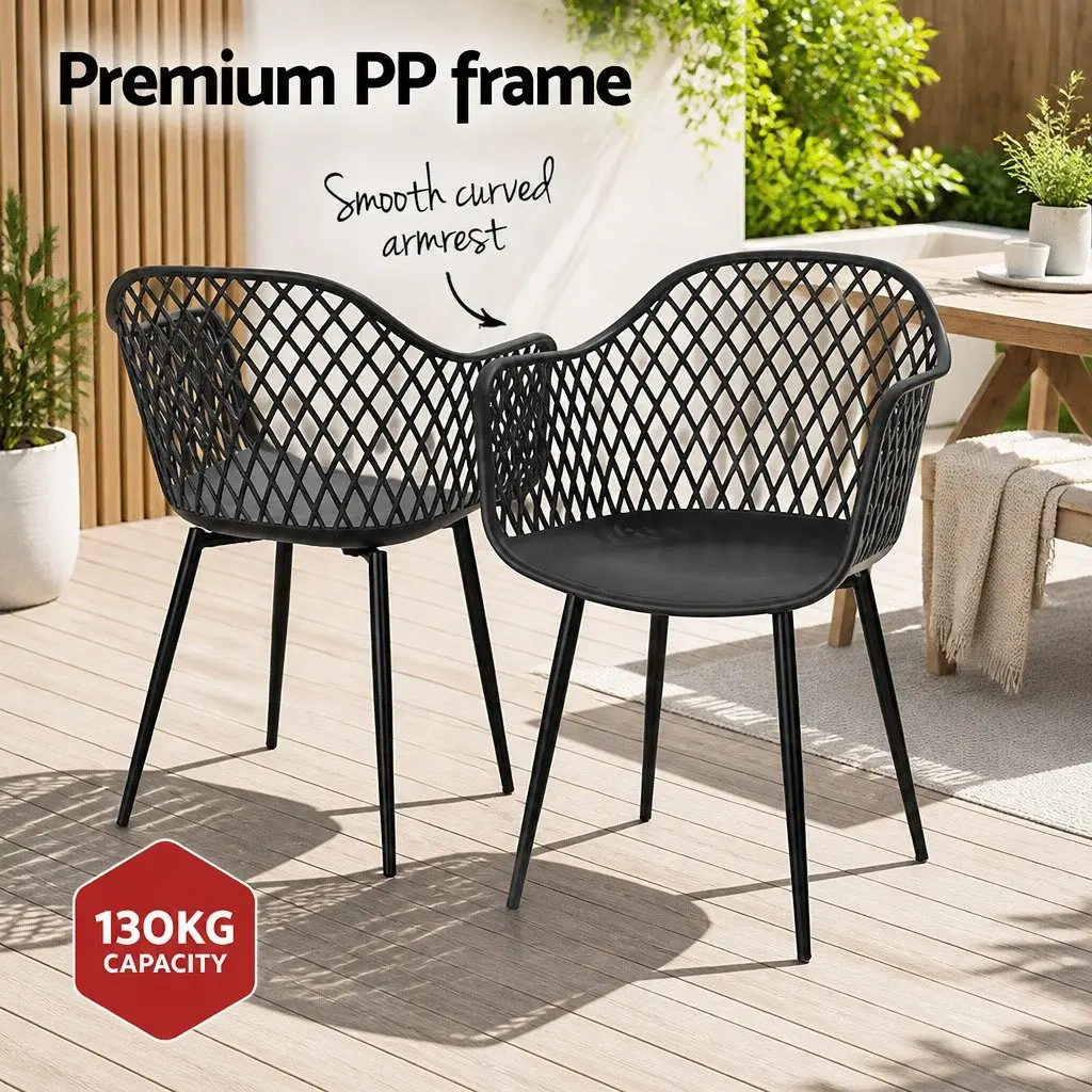 Outdoor Chairs Black 4 Piece Lightweight Water Resistant UV Resistant Curved Armrest