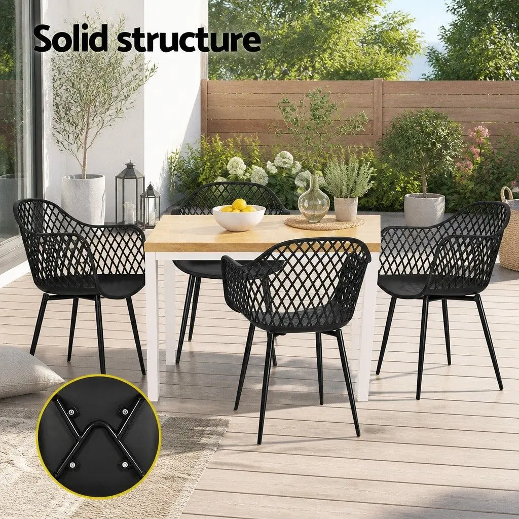 Outdoor Chairs Black 4 Piece Lightweight Water Resistant UV Resistant Curved Armrest