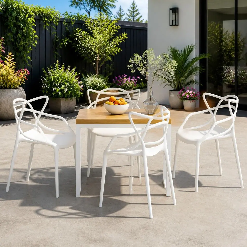 Stackable Outdoor Dining Chairs Set 4PC PP Patio Furniture Lightweight Portable