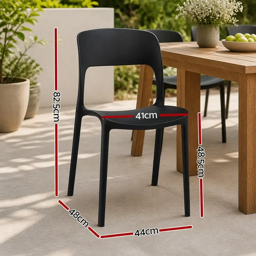 Outdoor Dining Chairs Black Stackable Lightweight Ventilated Backrest 4 Piece