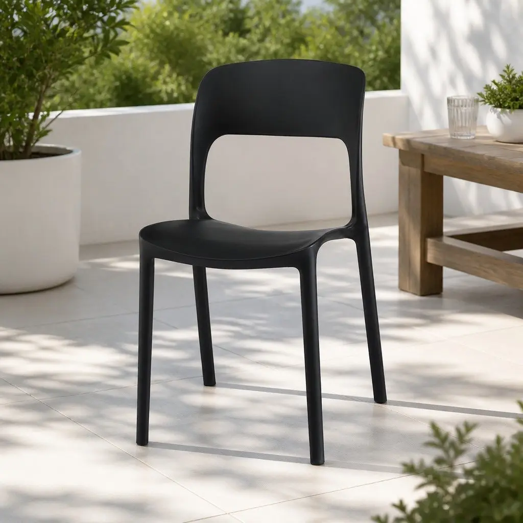 Outdoor Dining Chairs Black Stackable Lightweight Ventilated Backrest 4 Piece
