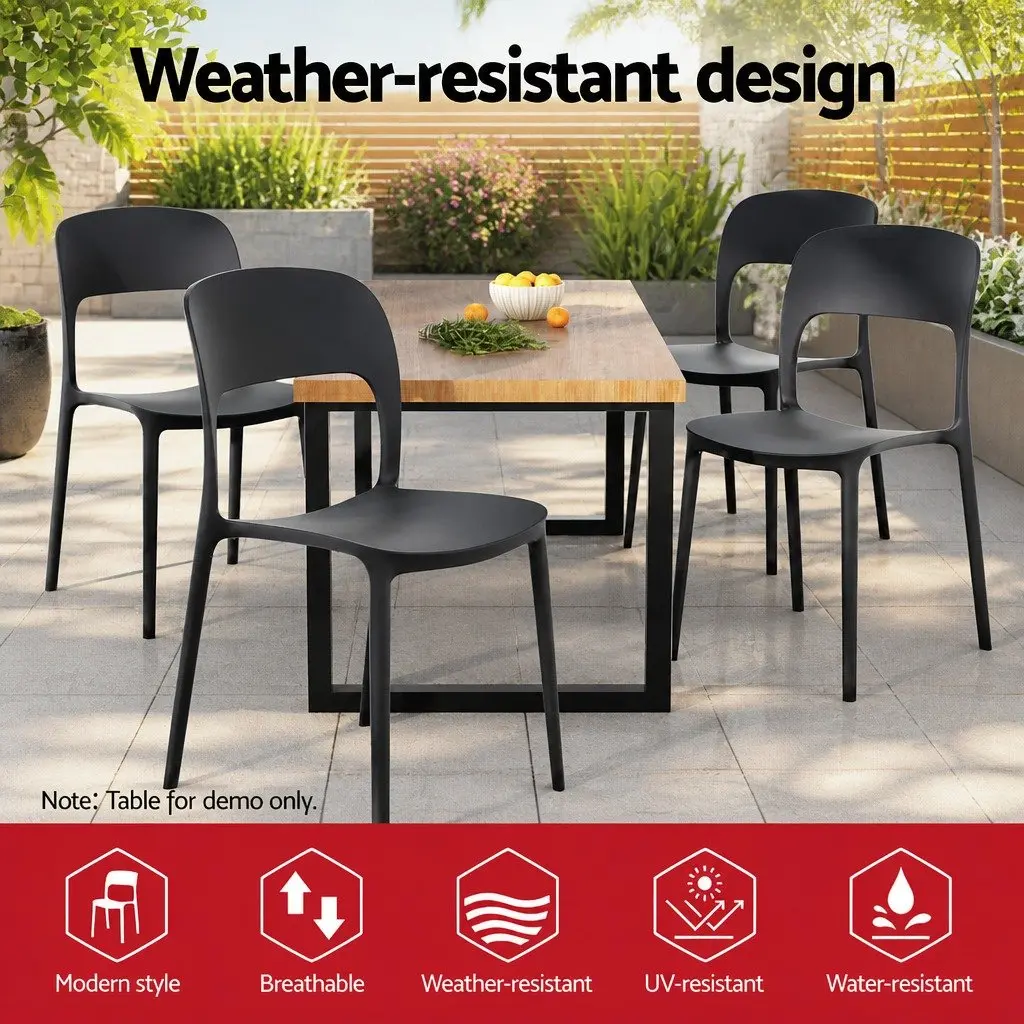 Outdoor Dining Chairs Black Stackable Lightweight Ventilated Backrest 4 Piece