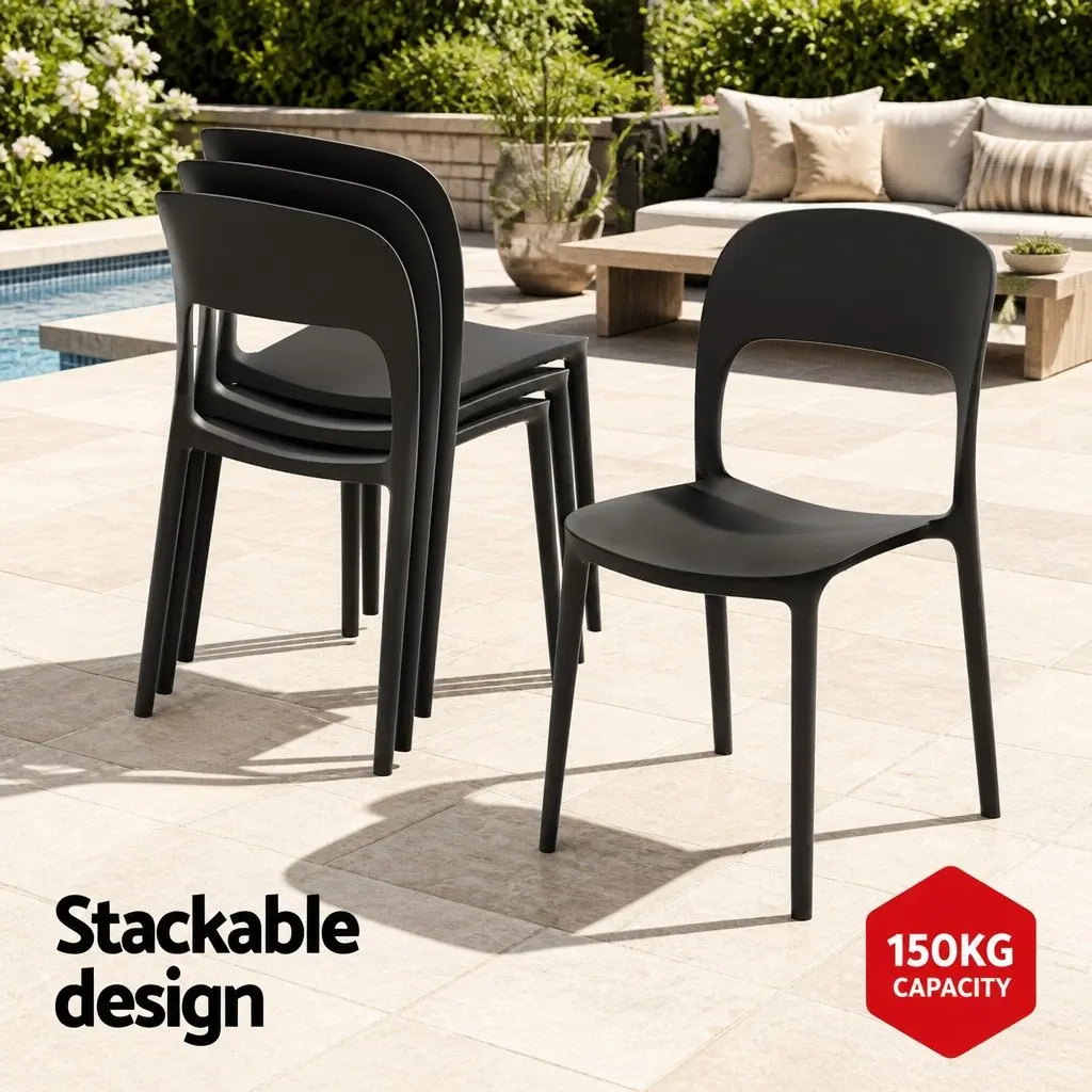 Outdoor Dining Chairs Black Stackable Lightweight Ventilated Backrest 4 Piece