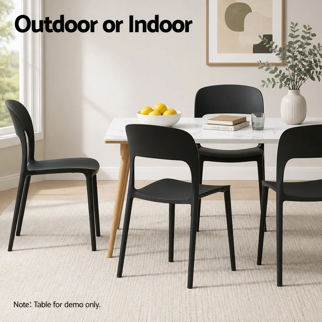 Outdoor Dining Chairs Black Stackable Lightweight Ventilated Backrest 4 Piece