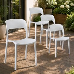 Stackable Outdoor Dining Chairs 4PC White Patio Garden Furniture Modern Design