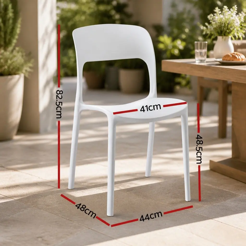 Stackable Outdoor Dining Chairs 4PC White Patio Garden Furniture Modern Design