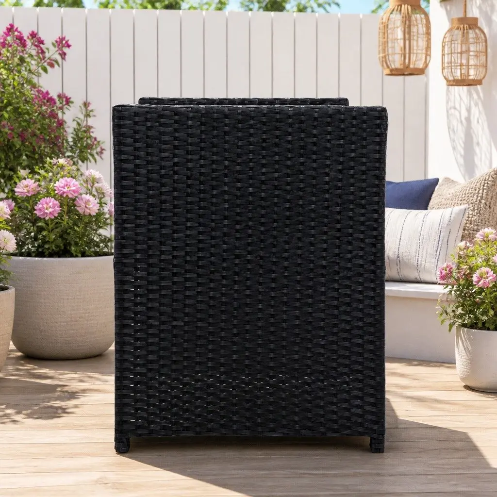 3PC Outdoor Bistro Set Black Rattan Chairs Glass Table Patio Garden Furniture