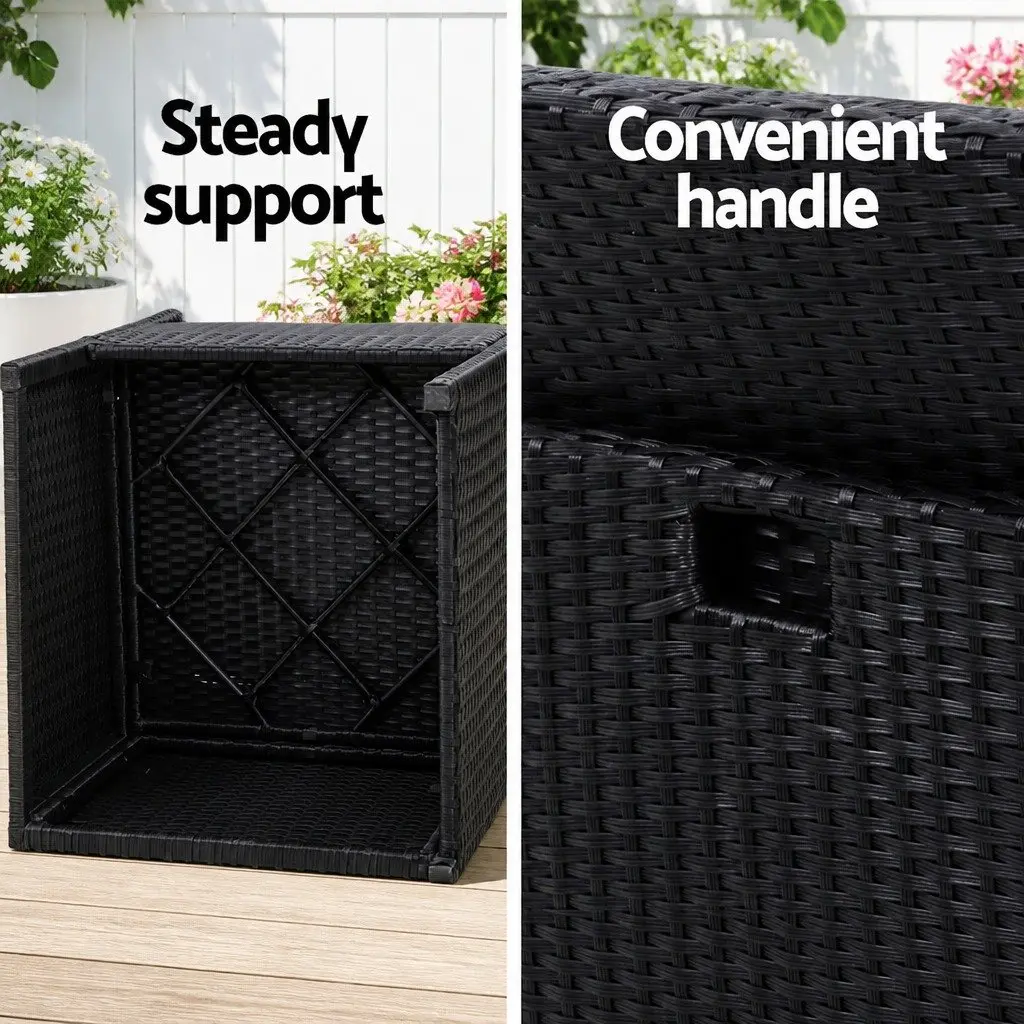 3PC Outdoor Bistro Set Black Rattan Chairs Glass Table Patio Garden Furniture