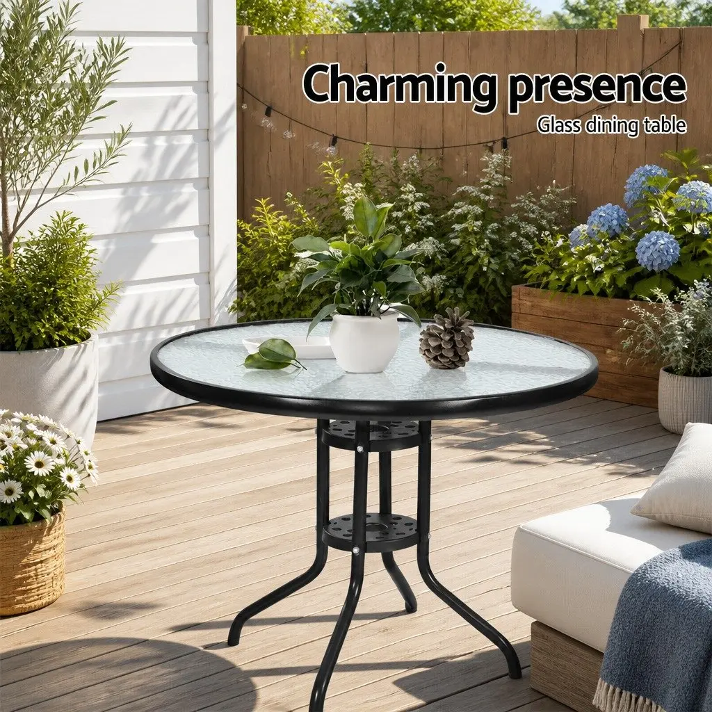 3 Piece Outdoor Bistro Set Glass Top Table Wicker Chairs Cushions Patio Garden
