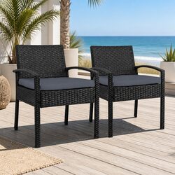 Concise 2PC Black Rattan Chairs for Outdoor Spaces
