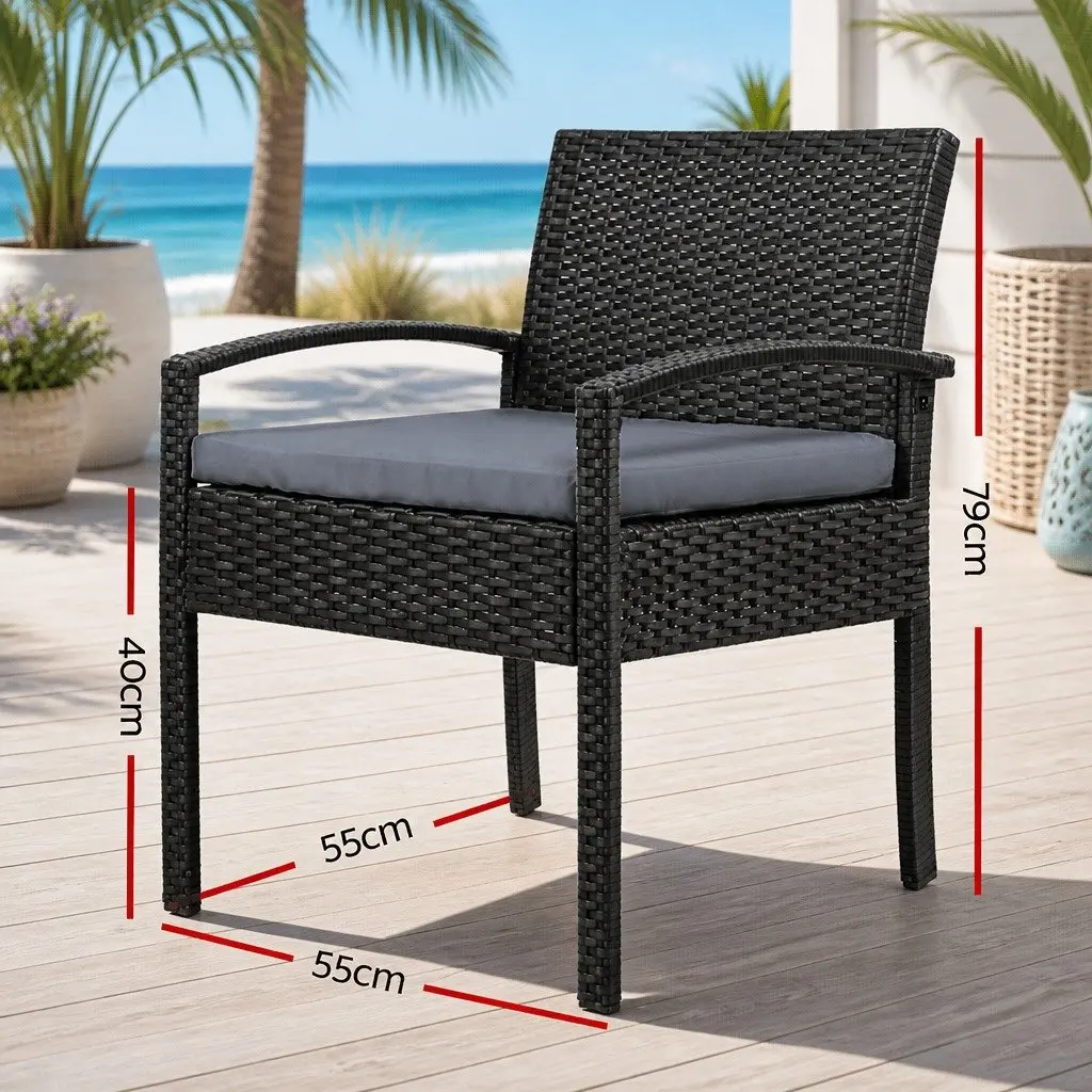 2PC Outdoor Dining Chairs Patio Furniture Rattan Lounge Chair with Cushion Black