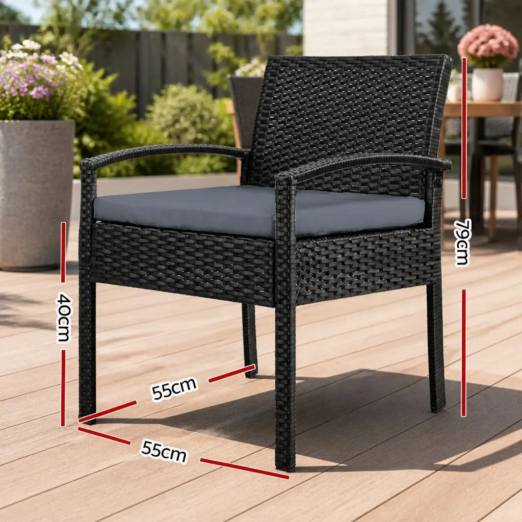 Outdoor Wicker Lounge Chair Black Patio Furniture PE Rattan with Cushion