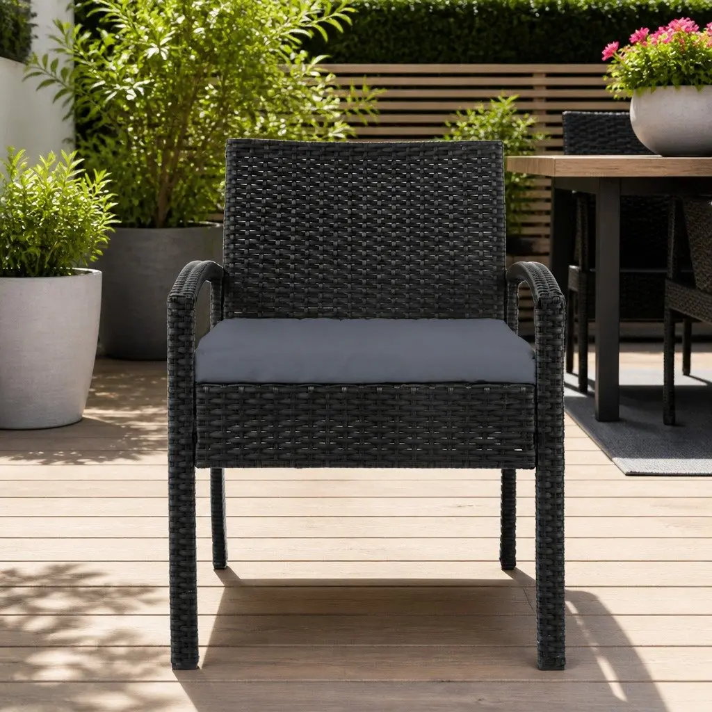 Outdoor Wicker Lounge Chair Black Patio Furniture PE Rattan with Cushion