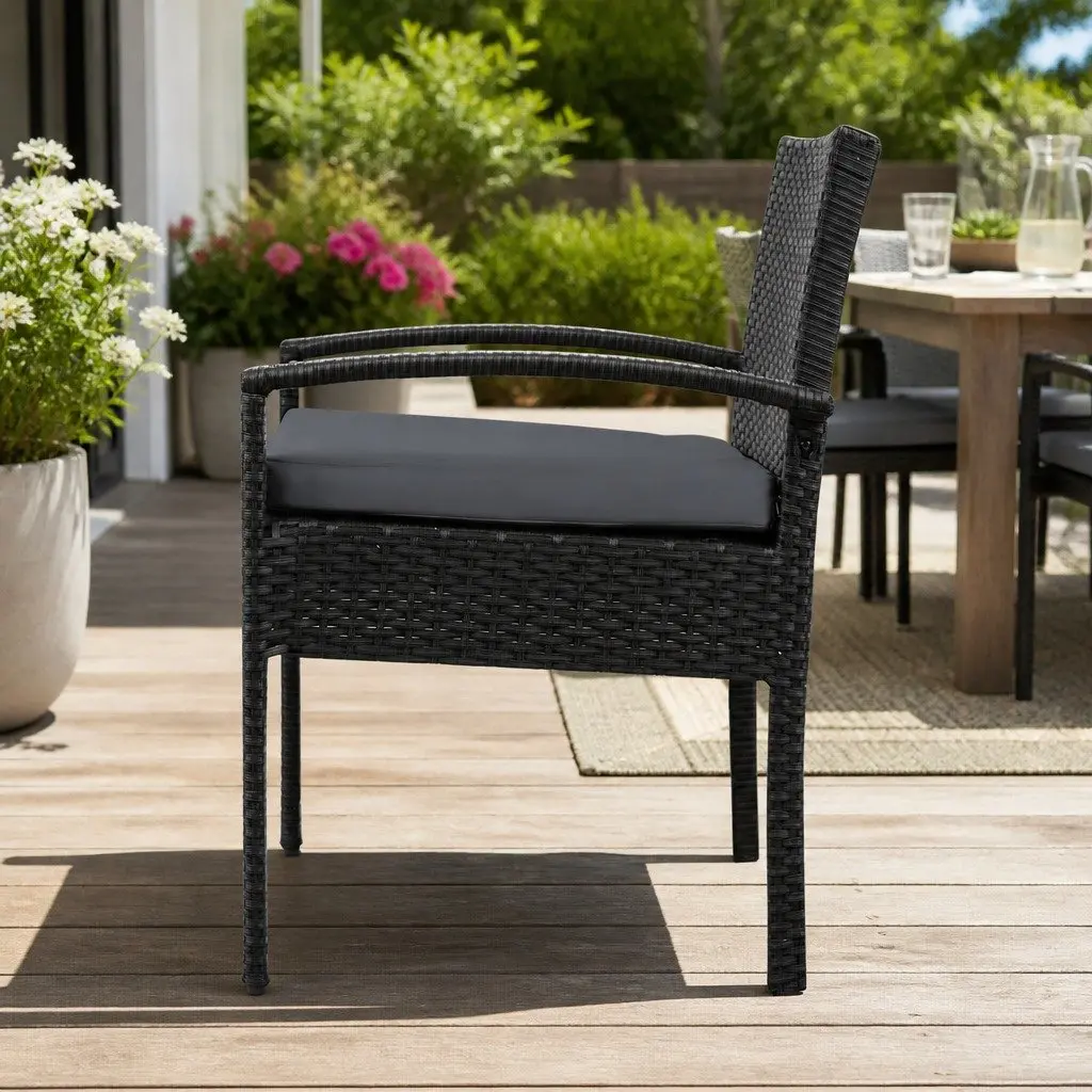 Outdoor Wicker Lounge Chair Black Patio Furniture PE Rattan with Cushion