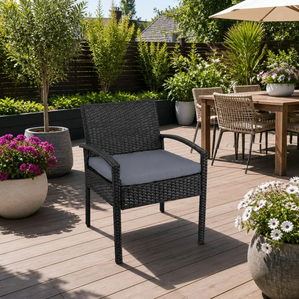 Outdoor Wicker Lounge Chair Black Patio Furniture PE Rattan with Cushion