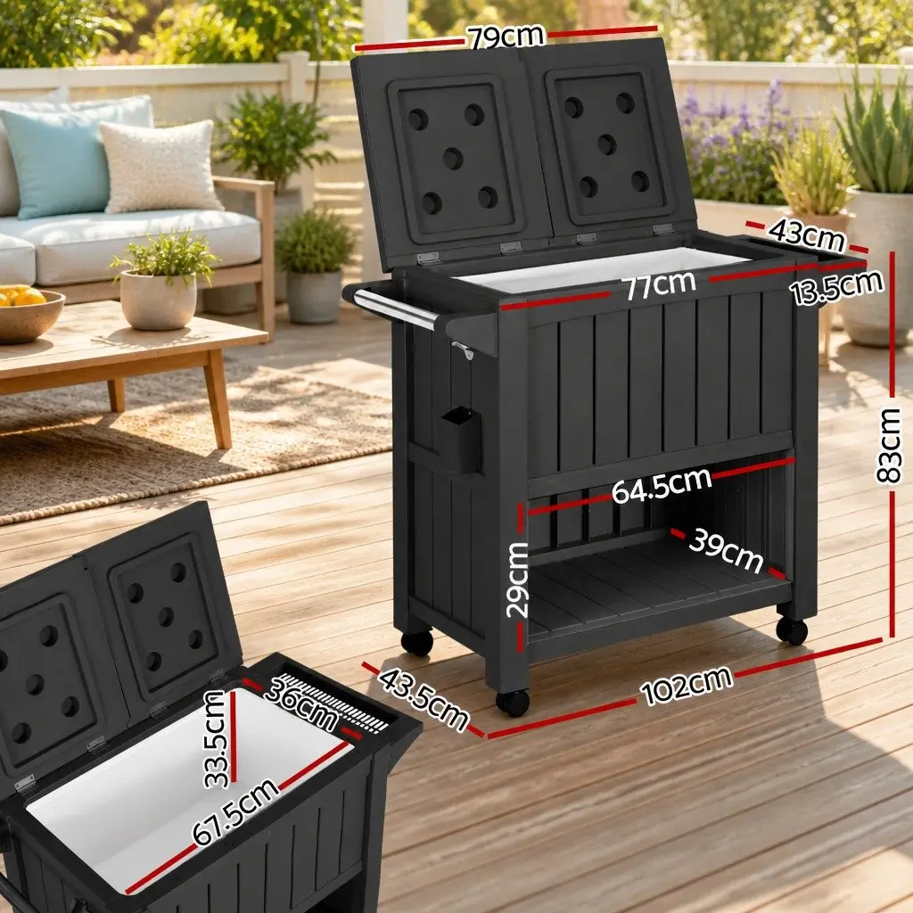 Outdoor Serving Cart Black 80L Ice Bucket Cooler Storage Box