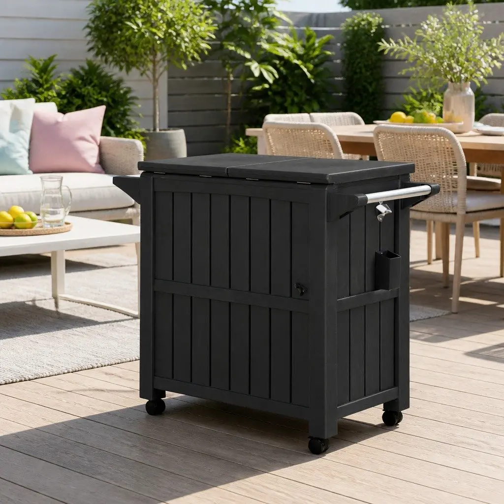 Outdoor Serving Cart Black 80L Ice Bucket Cooler Storage Box
