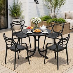 Outdoor Dining Set 5 Piece Table Chairs Garden Patio Furniture Black Foldable