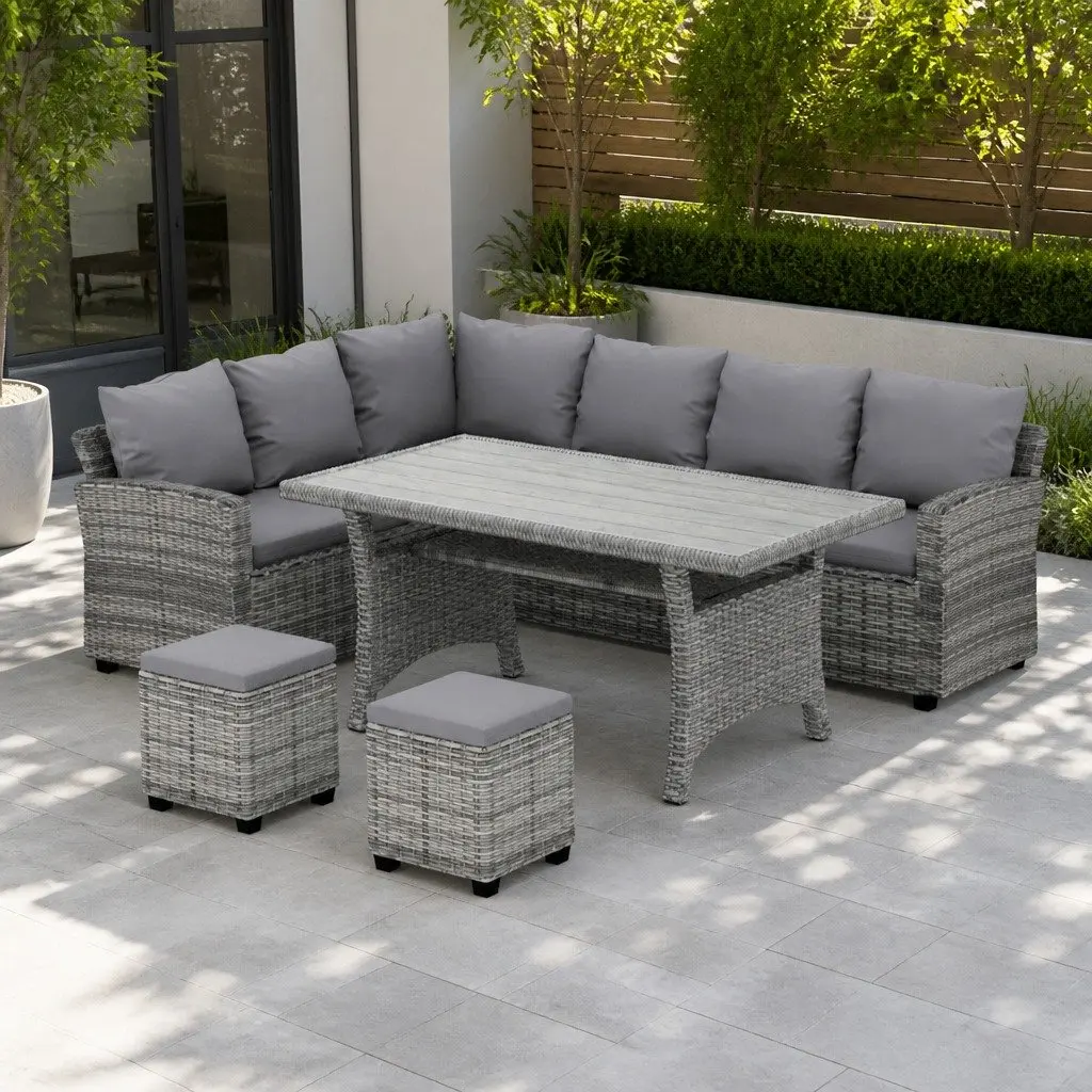 8-Seater Wicker Dining and Lounge Set with Sofas