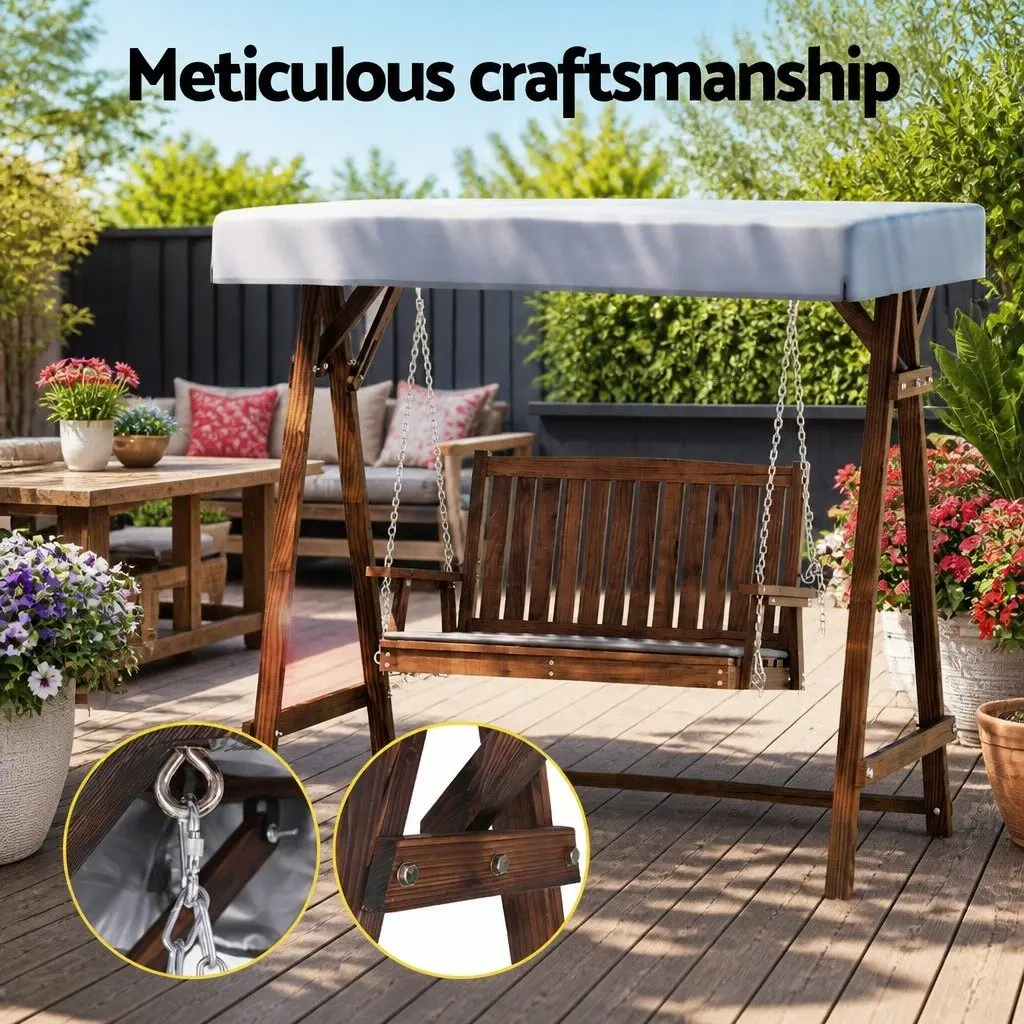 Outdoor Swing Chair Charcoal 2 Seater Adjustable Canopy