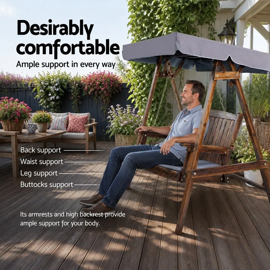 Outdoor Swing Chair Charcoal 2 Seater Adjustable Canopy