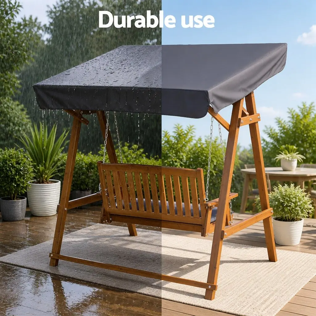 Swing Chair Teak 2 Seater Outdoor Furniture Adjustable Canopy