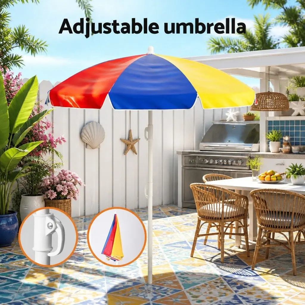 Kids Table and Chairs Set Blue Adjustable Umbrella Indoor Outdoor Play
