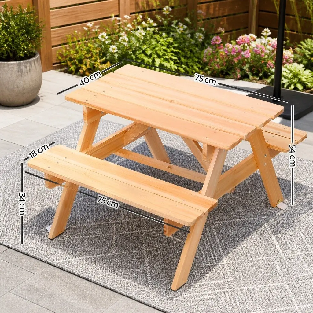 Kids Picnic Table and Bench Set Natural Wood 75 x 40 cm Durable Sturdy Construction