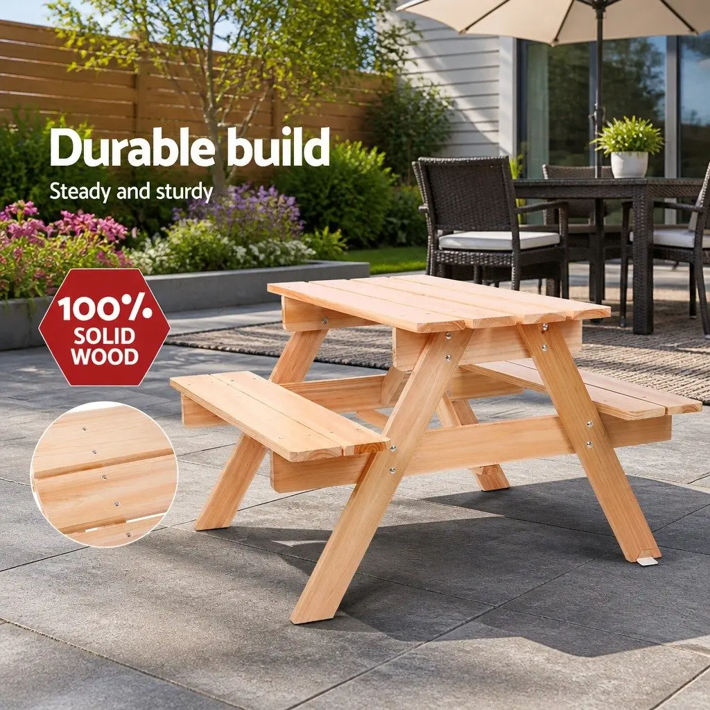 Kids Picnic Table and Bench Set Natural Wood 75 x 40 cm Durable Sturdy Construction