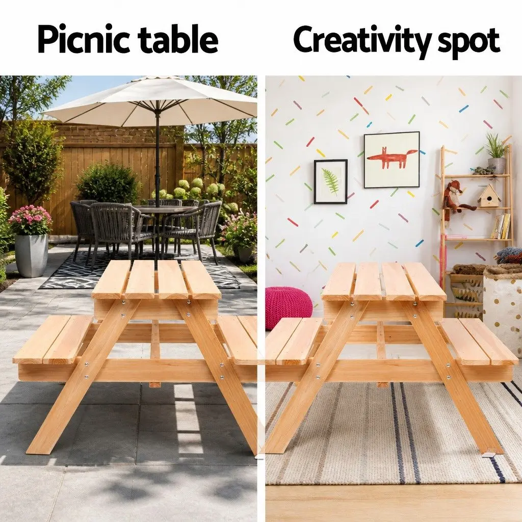 Kids Picnic Table and Bench Set Natural Wood 75 x 40 cm Durable Sturdy Construction