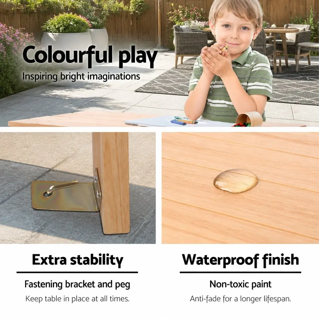 Kids Picnic Table and Bench Set Natural Wood 75 x 40 cm Durable Sturdy Construction