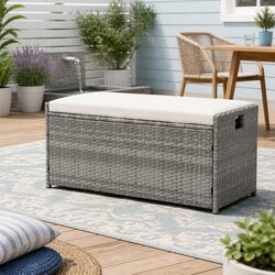 Compact and Durable Grey Wicker Storage Bench