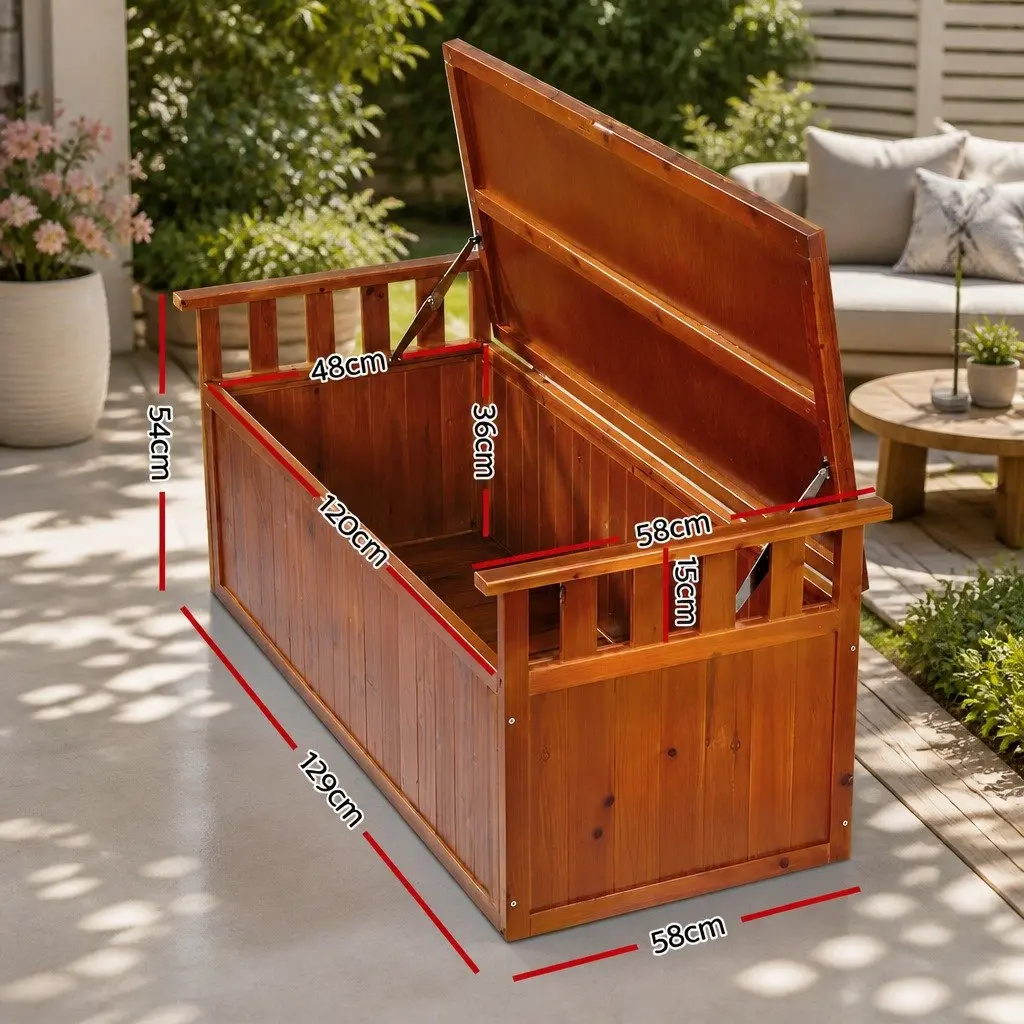 Outdoor Storage Bench Box 129cm Wooden Garden Chest Seat Patio Furniture Natural