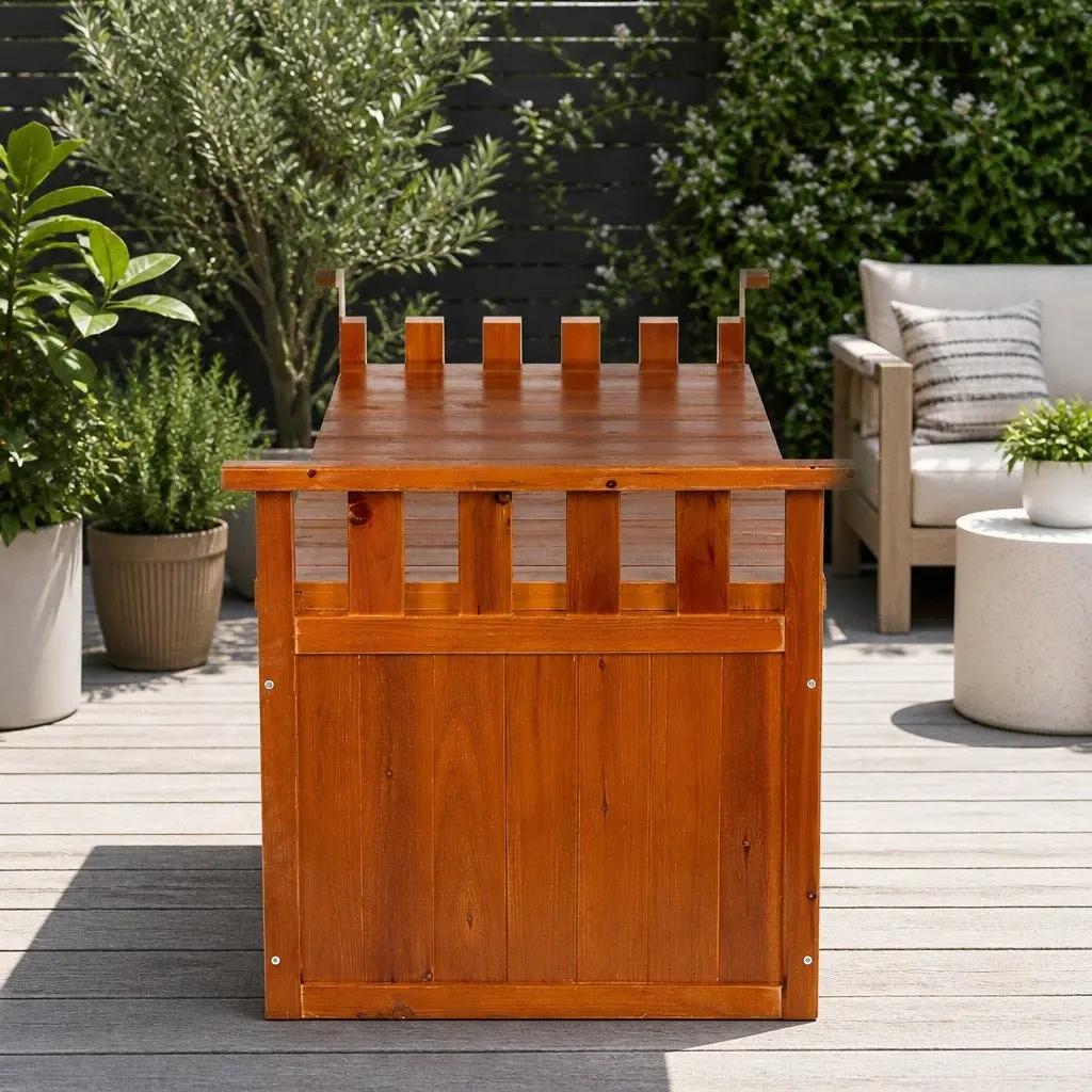 Outdoor Storage Bench Box 129cm Wooden Garden Chest Seat Patio Furniture Natural