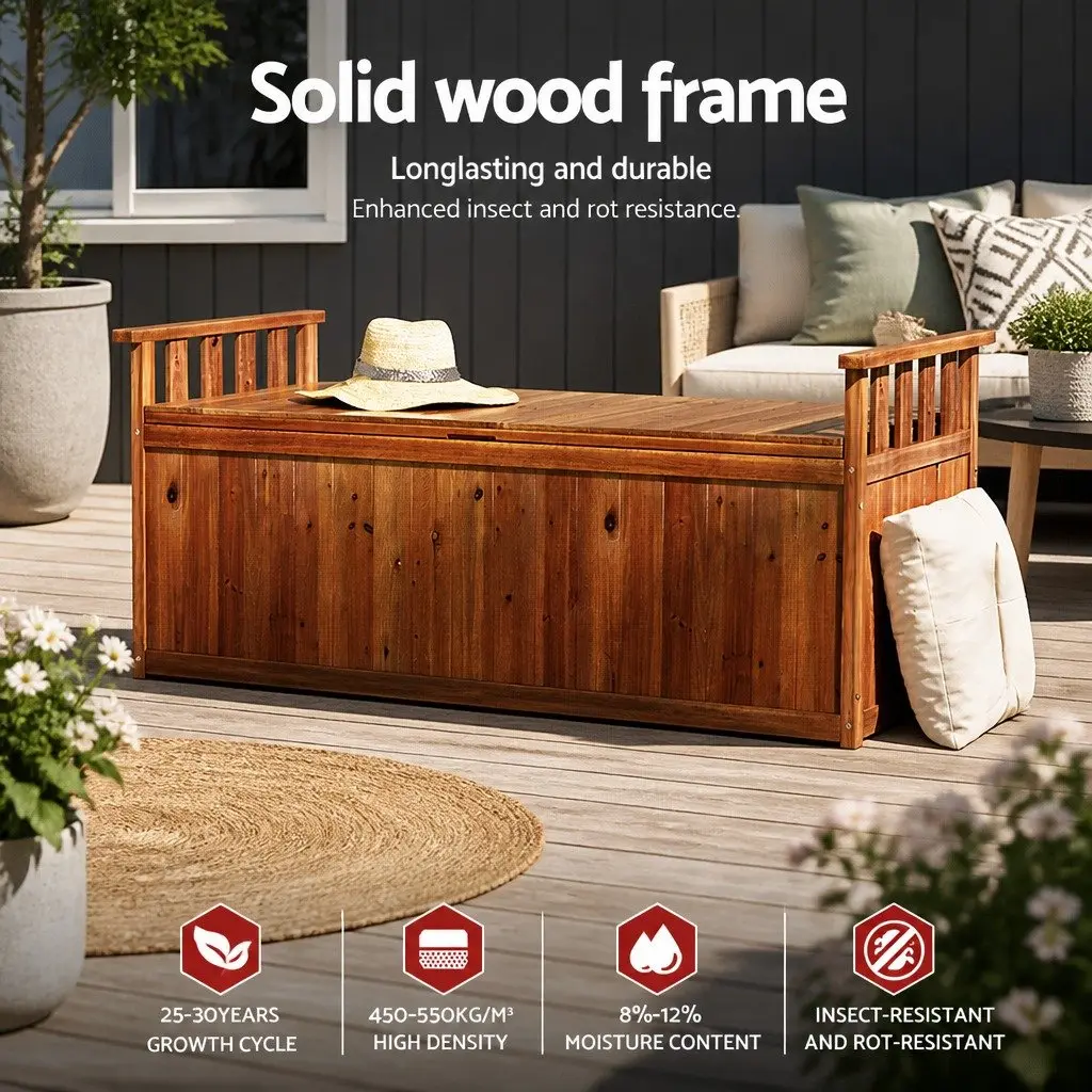 Outdoor Storage Bench Box 129cm Wooden Garden Chest Seat Patio Furniture Natural