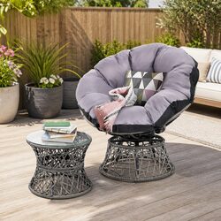 Comfortable Grey Wicker Papasan Chair and Side Table Set