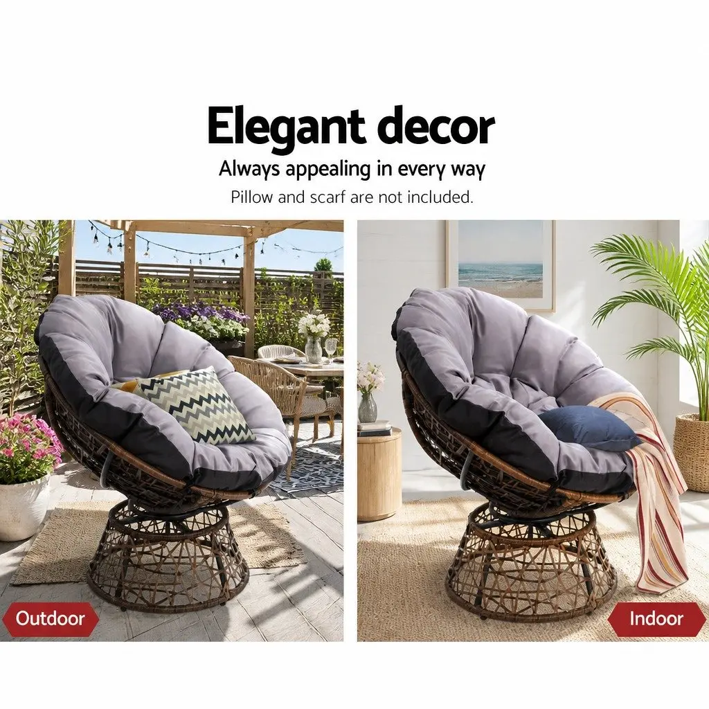 Papasan Chair Outdoor Wicker Patio Furniture Rotatable Garden Relaxation Seat