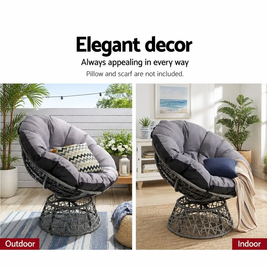Wicker Papasan Chair Grey 360 Degree Rotatable Outdoor Indoor Patio Furniture