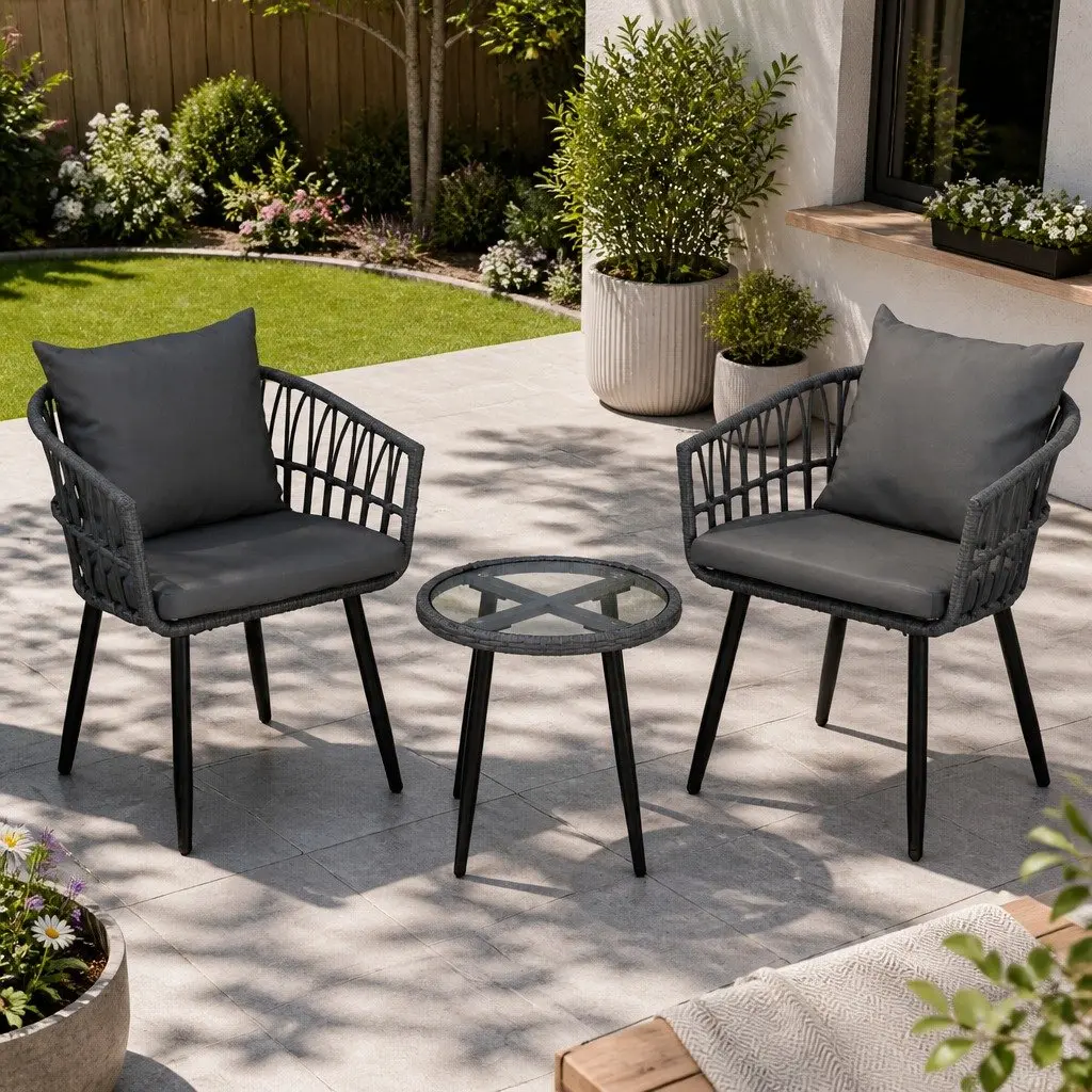 3PC Grey Outdoor Lounge Set for Relaxation