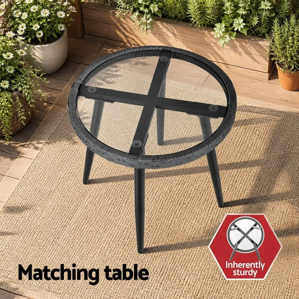 3PC Outdoor Lounge Set Grey Patio Furniture Bistro Set with Chairs and Coffee Table