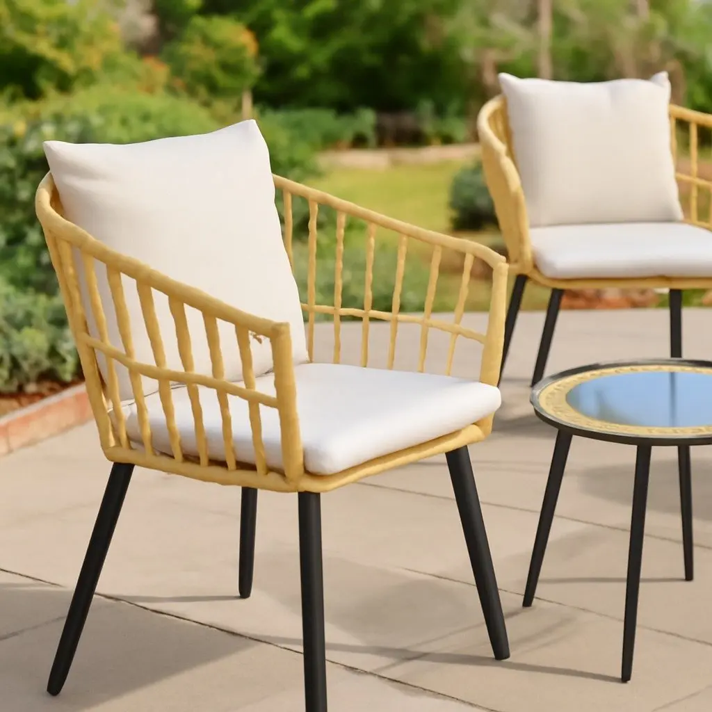 3PC Outdoor Bistro Set Natural PE Wicker Lounge Chairs and Coffee Table