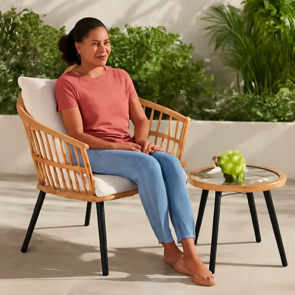 3PC Outdoor Bistro Set Natural PE Wicker Lounge Chairs and Coffee Table