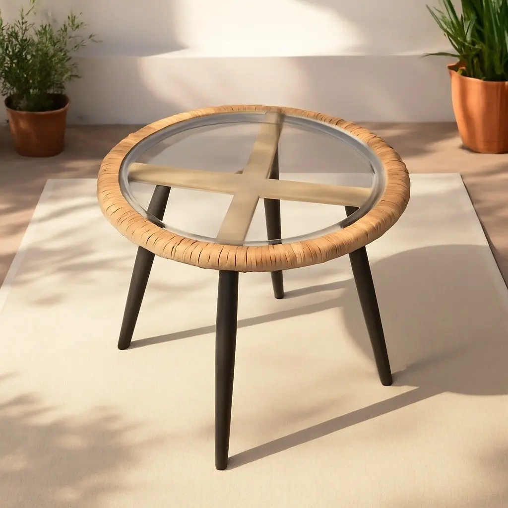 3PC Outdoor Bistro Set Natural PE Wicker Lounge Chairs and Coffee Table