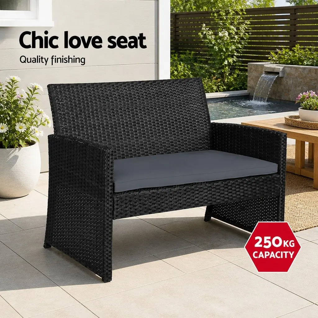 Outdoor Sofa Set Black 4 Piece Rattan Chair Furniture with Storage Cover