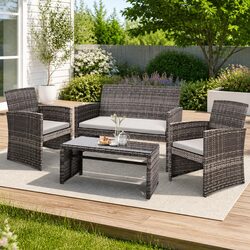 Compact and Stylish 4-Piece Outdoor Rattan Sofa Set
