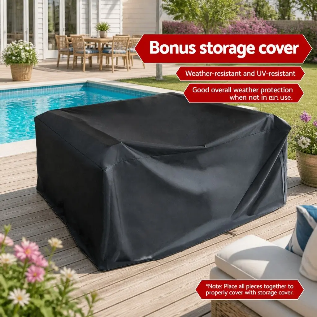 Outdoor Rattan Sofa Set Grey 4 Piece Weather Resistant with Storage Cover
