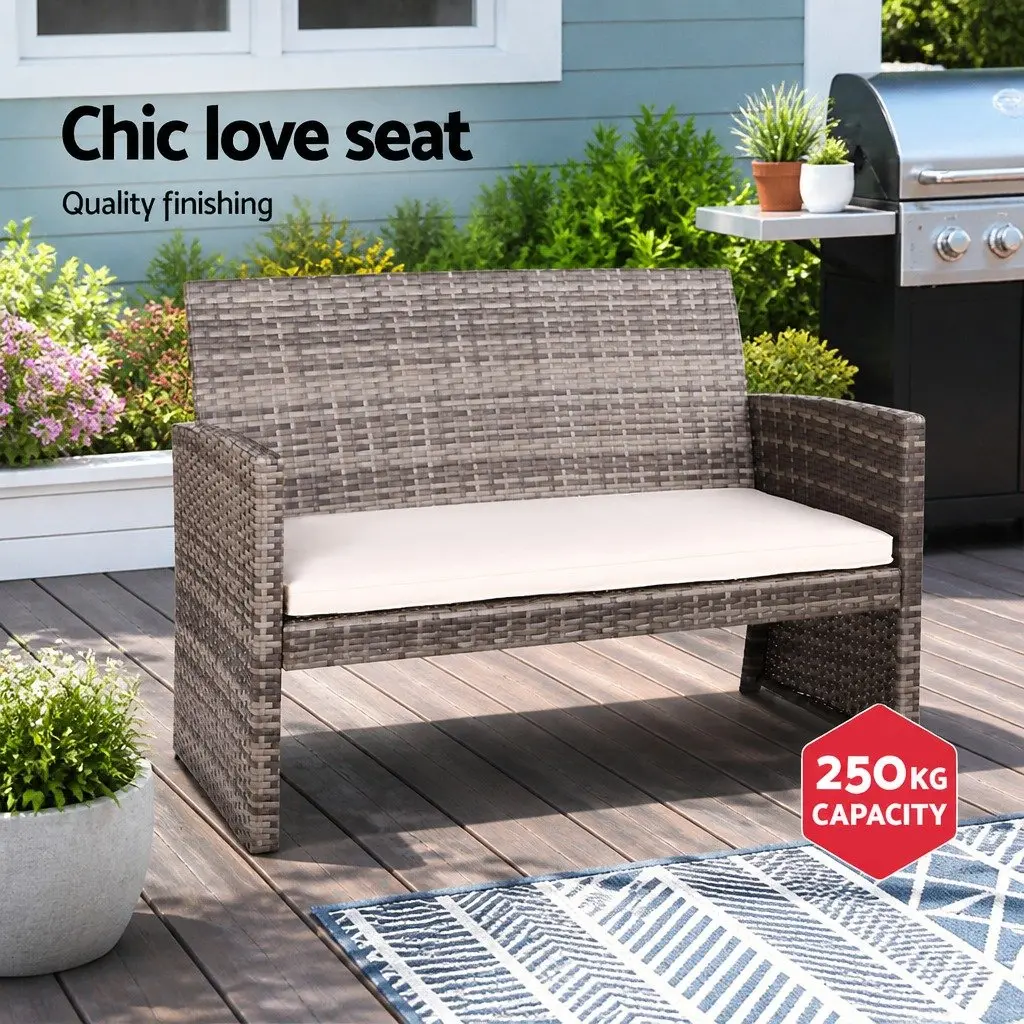 4 Piece Wicker Sofa Set Grey Outdoor Furniture with Coffee Table and Cushions Weather Resistant