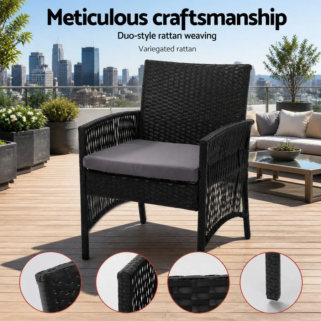 4PC Outdoor Wicker Sofa Set with Double Seat Chair Single Armchairs Coffee