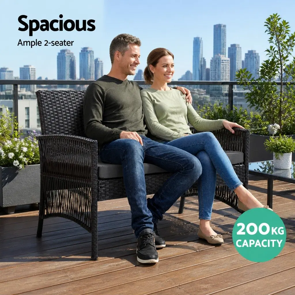 4PC Outdoor Wicker Sofa Set with Double Seat Chair Single Armchairs Coffee